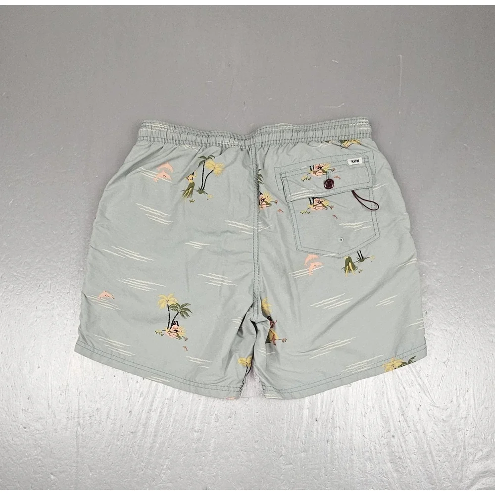 Katin Swim Trunks Mens M Green Hula Girl Mesh Lined Pocket Surf Beachwear Shorts